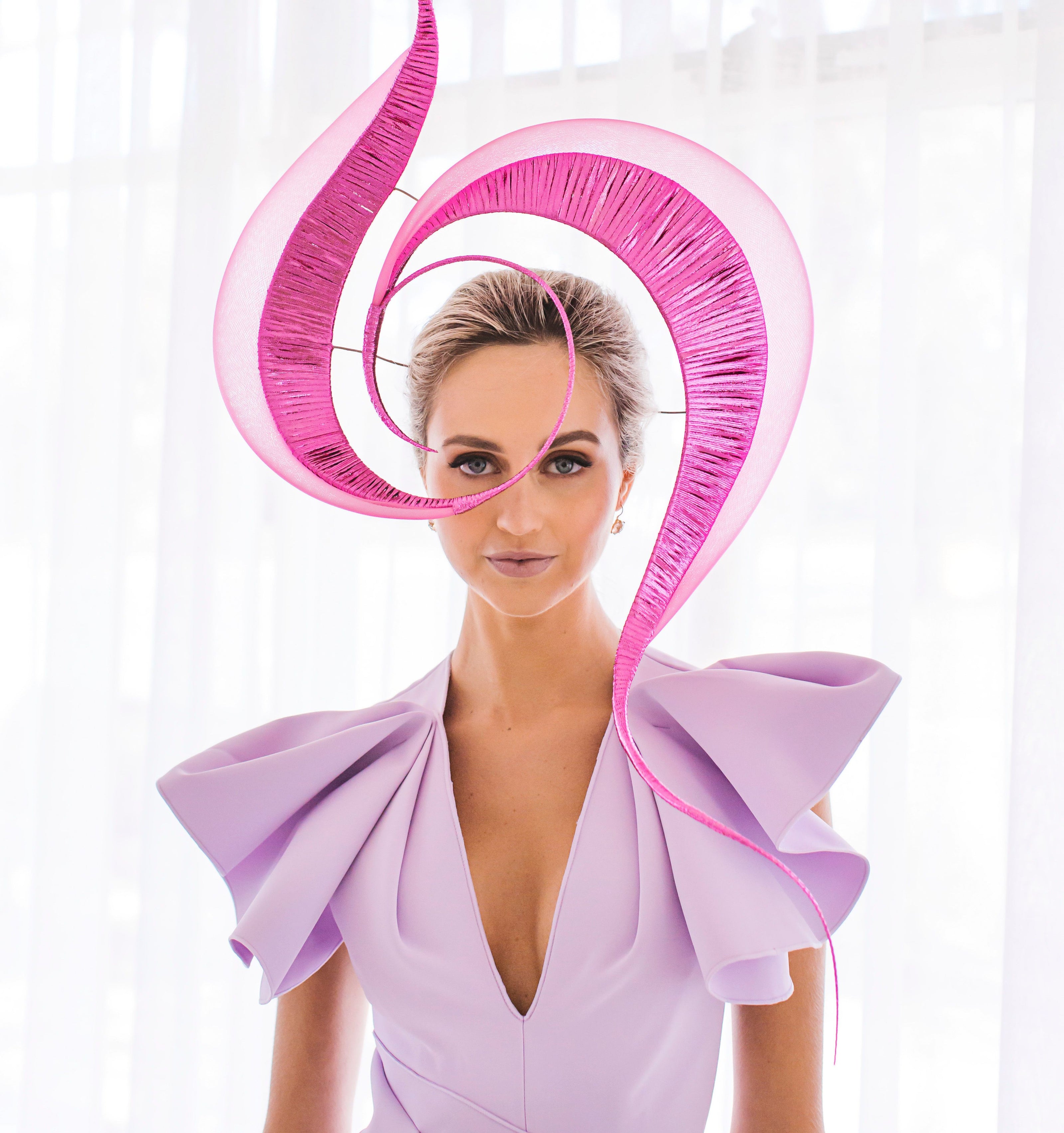 Bright pink designer hat for Melbourne Spring Racing Carnival 
